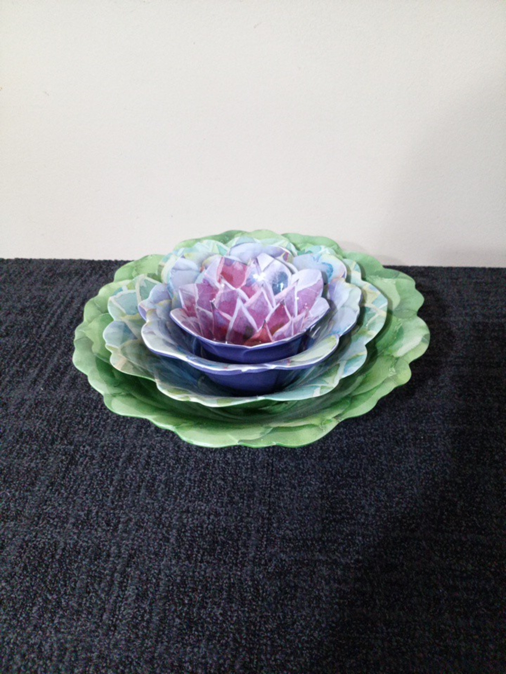 Nicole Miller Multicolor Layered Ceramic Lotus Bowls - Green Blue Purple Pink